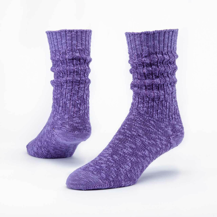 Purple solid color organic cotton Ragg socks.