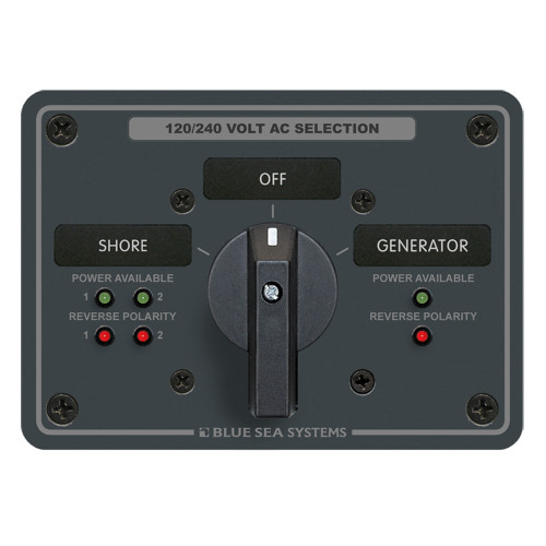 Blue Sea AC Rotary Switch Panel 65 Ampere 2 Positions + OFF, 4 Pole