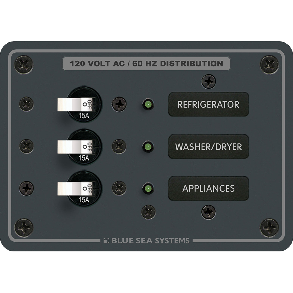 Blue Sea 8058 AC 3 Position Toggle Circuit Breaker Panel  (White Switches)