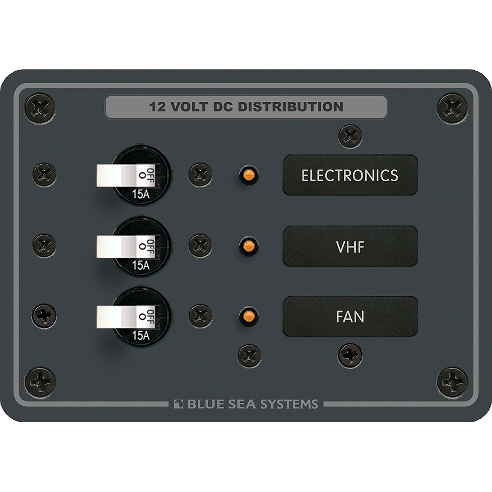 Blue Sea 8025 DC 3 Position Breaker Panel  (White Switches)