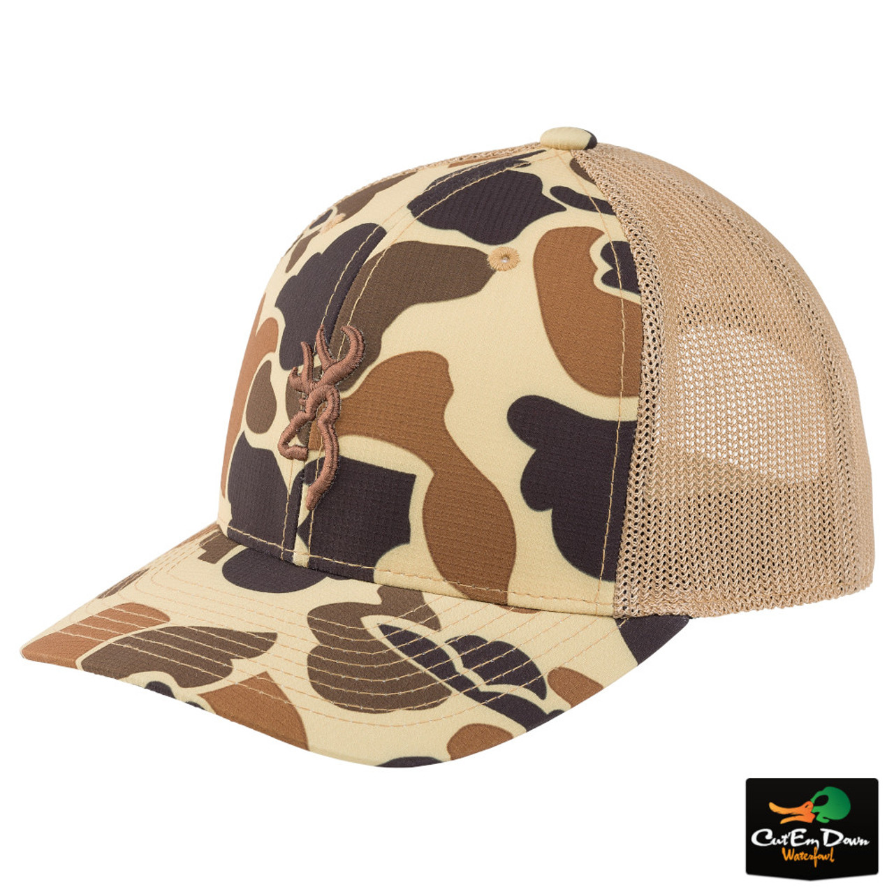 BROWNING CUPPED UP MESH BACK TRUCKER CAP - VINTAGE TAN CAMO