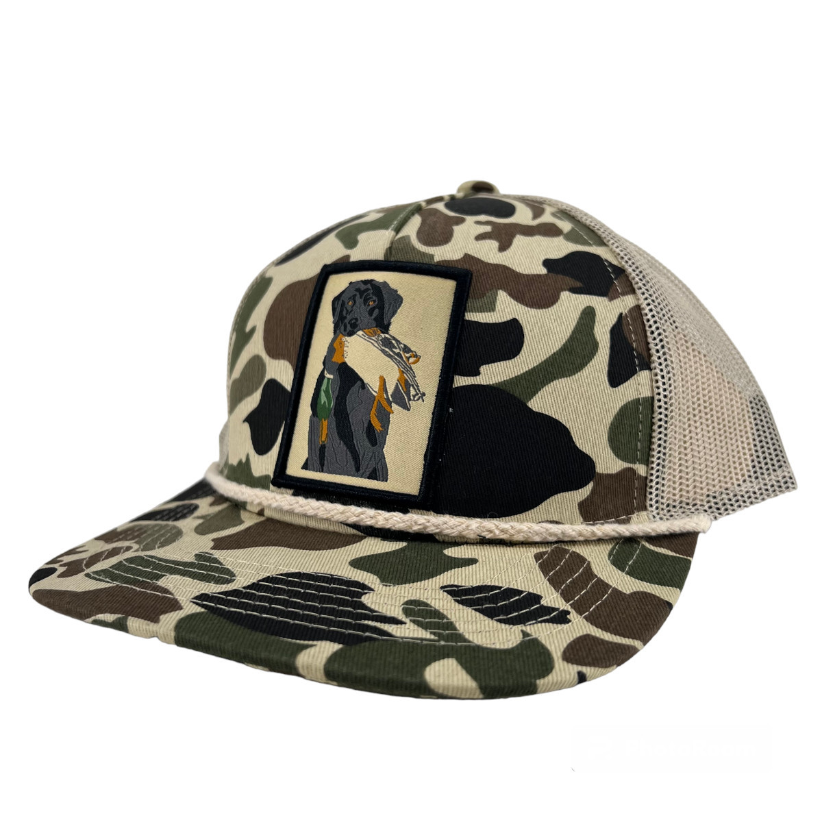AiX Waterfowl Mesh Back Old School Green Camo Lab Patch Hat