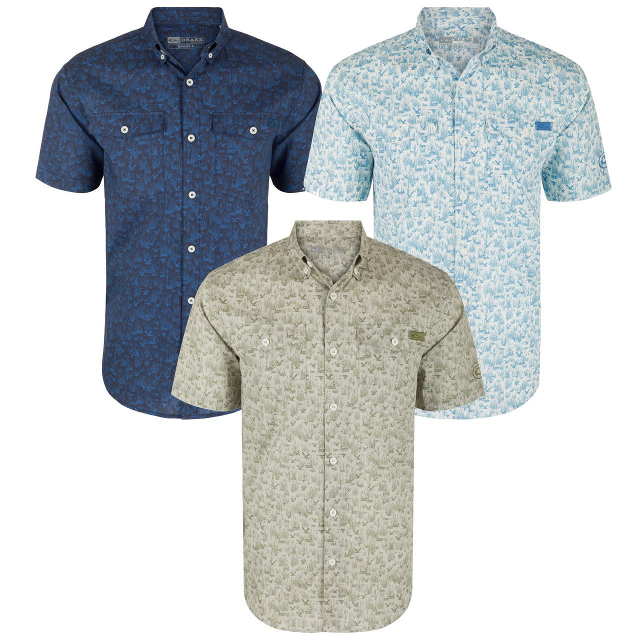 Drake Waterfowl Cotton Marsh Print Short Sleeve Shirt Drake Waterfowl Cotton Marsh Print Short Sleeve Shirt