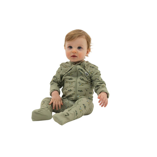 Burlebo Baby Zip Up - Flying Ducks Green
