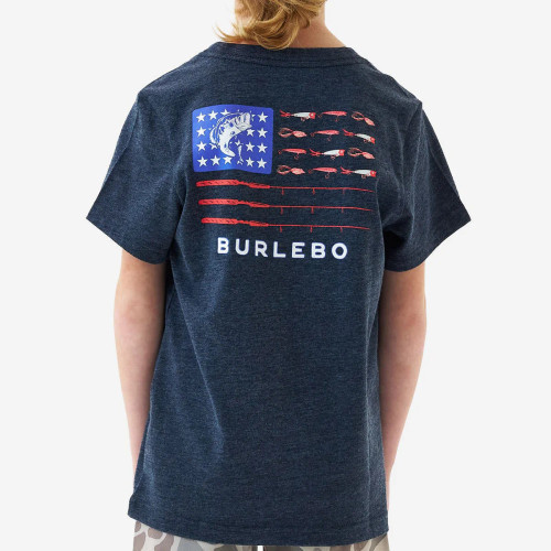 Burlebo Youth Short Sleeve Tee Fishing USA Heather Navy