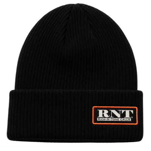 RNT Rich-N-Tone woven Knit Cap Beanie Black With Patch Logo Duck Goose Calls 