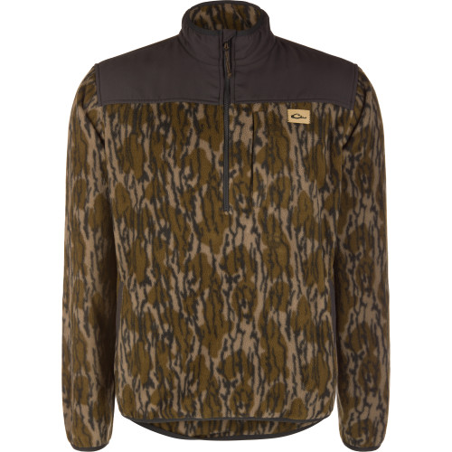 Drake Waterfowl Over Under 1/4 Zip Camp Fleece Pullover - Mossy Oak Original Bottomland
