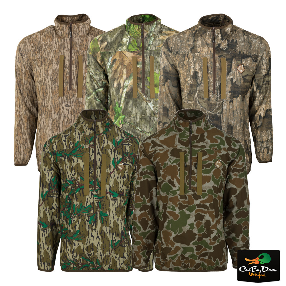 DRAKE WATERFOWL OL TOM TURKEY TECH 1/4 ZIP CAMO PULLOVER WITH