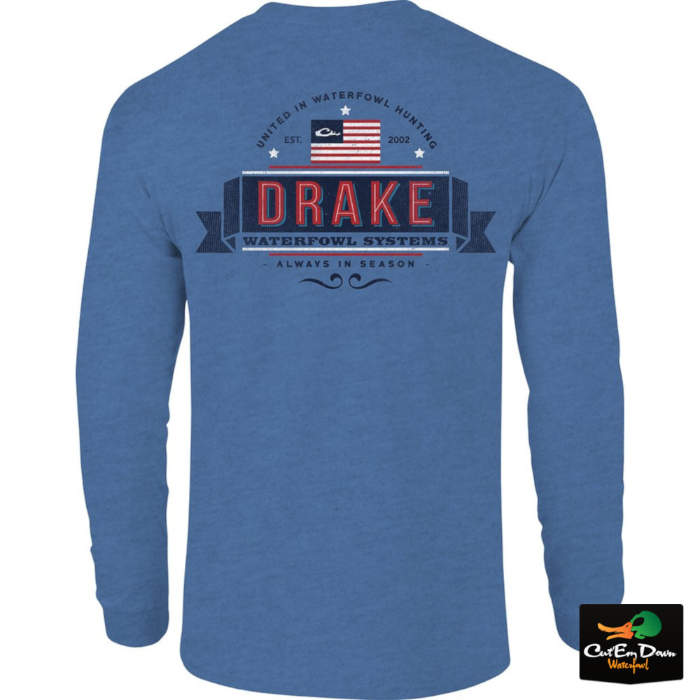 NEW DRAKE WATERFOWL SYSTEMS CHARGING PATRIOT LOGO L//S T-SHIRT TEE