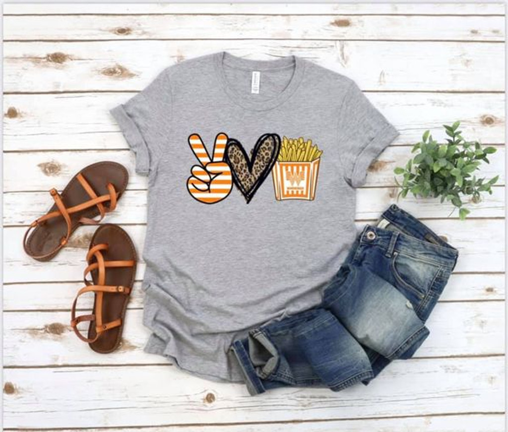 Peace Love Whatafries Gray Tee

Food, Peace, Love, Whataburger, Tee, T-Shirt, Graphic