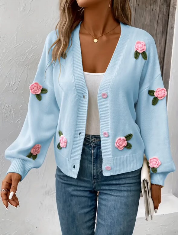 ジャケット・アウター MacMahonKnittingMilsChain FlowerCardigan Pink Flower Cardigan - Avenue J