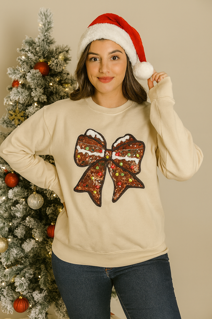Gingerbread Bow Sequin Sweatshirt Gingerbread Bow Sequin Sweatshirt