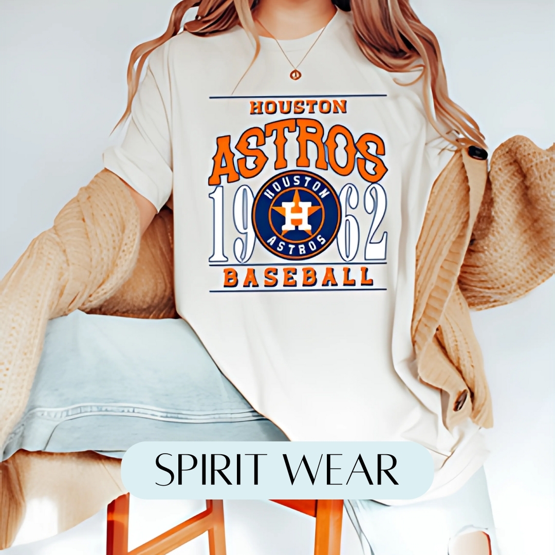 A woman wearing an Astros baseball t-shirt
