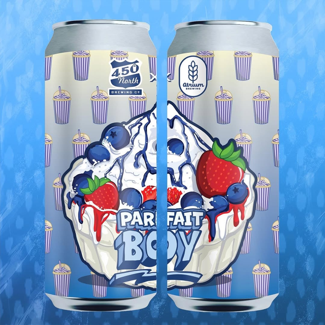 Is a collab with atriumbrewing for Parfait Boy XXL! It’s conditioned on Blueberry, Strawberry, Banana, Lactose, Coconut Cream Pie & Vanilla Cream