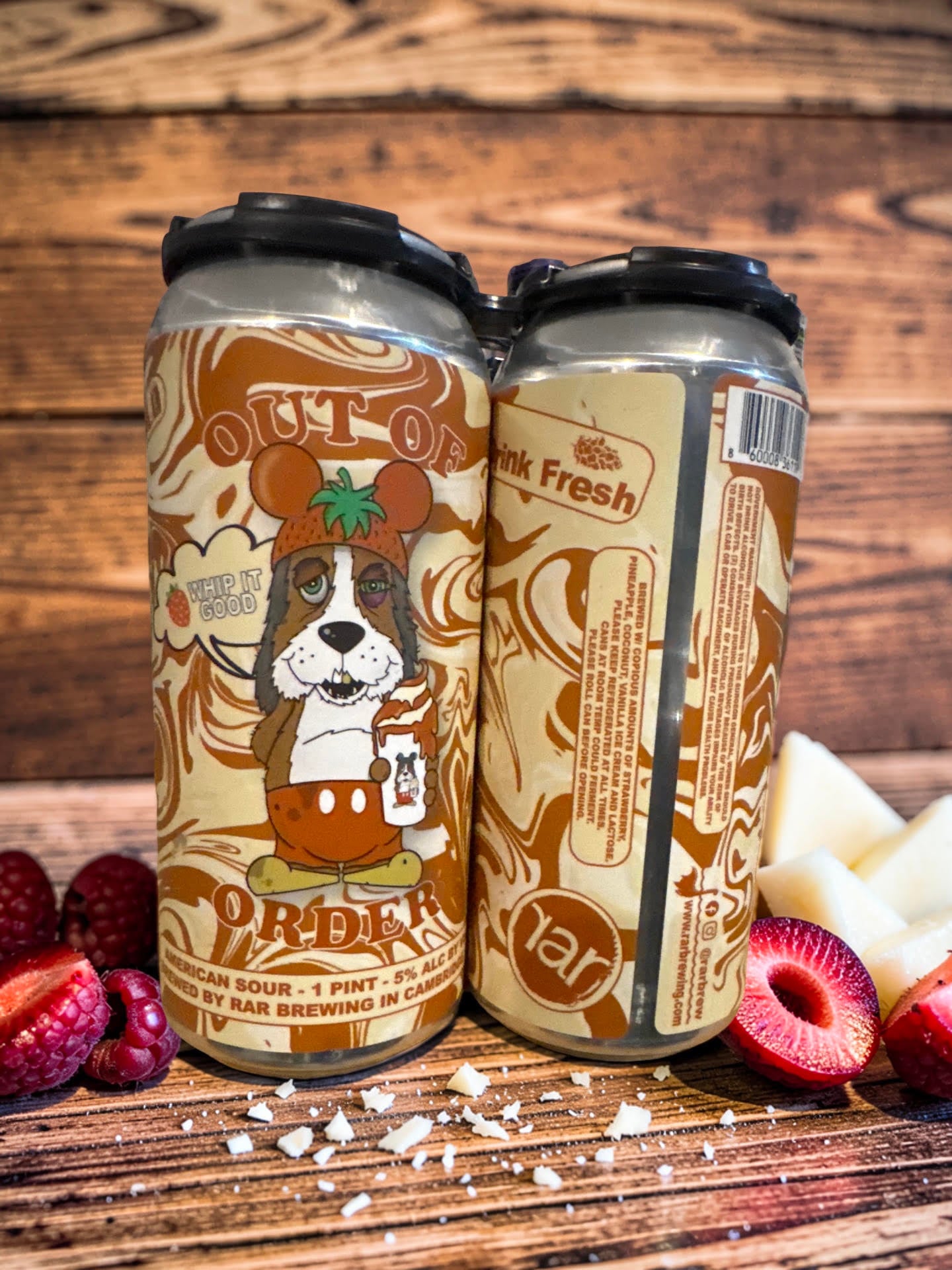 Ripe strawberries and juicy pineapple blended with creamy vanilla ice cream containing lactose.