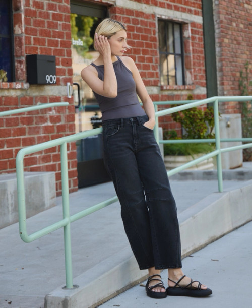 High Rise Ankle Barrel Leg Jeans
