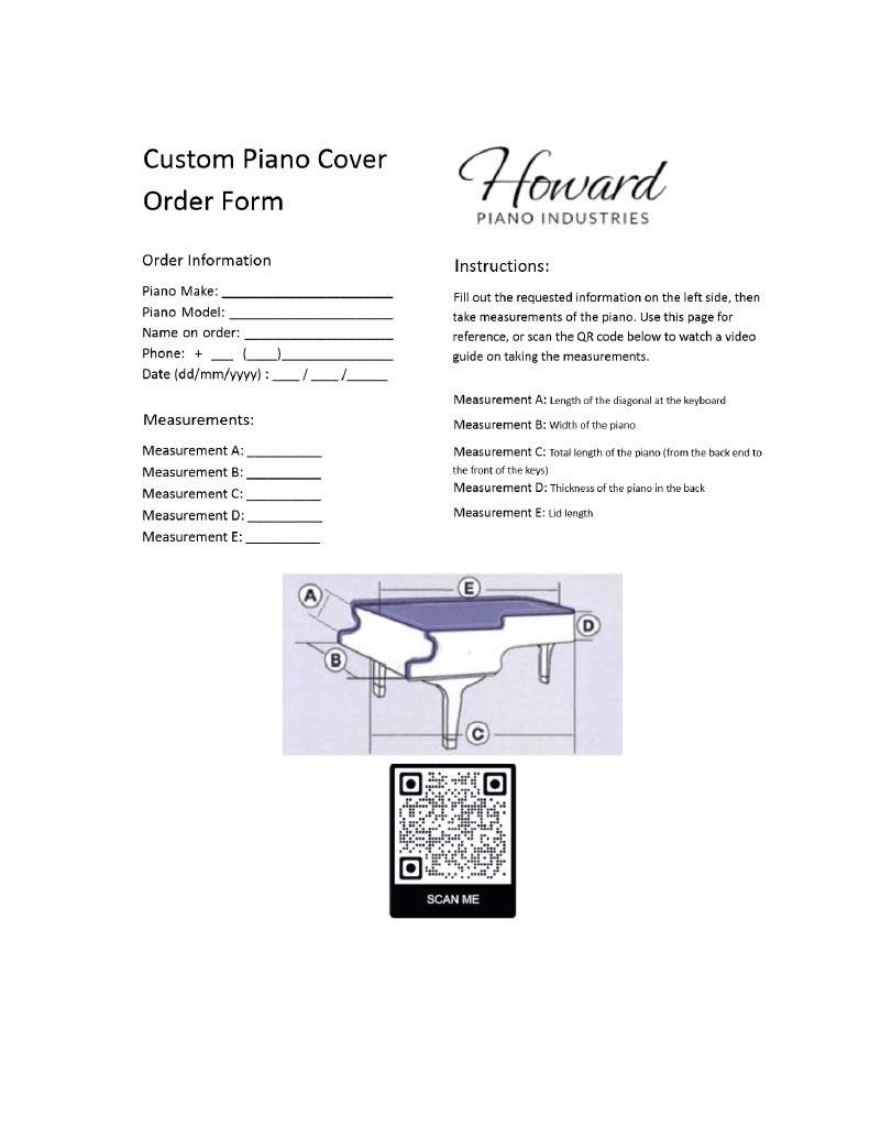 Custom Piano Cover Order Form
