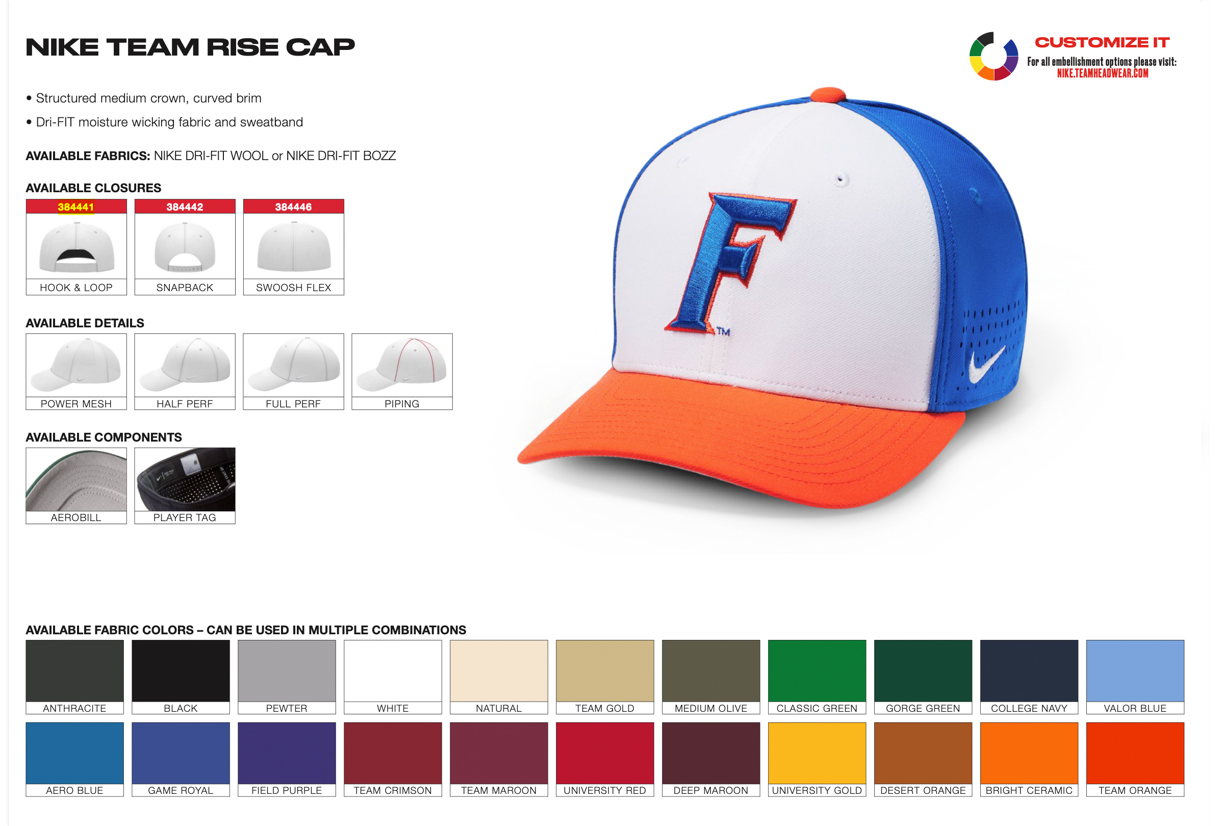 Nike Team Rise Hat Customization Options