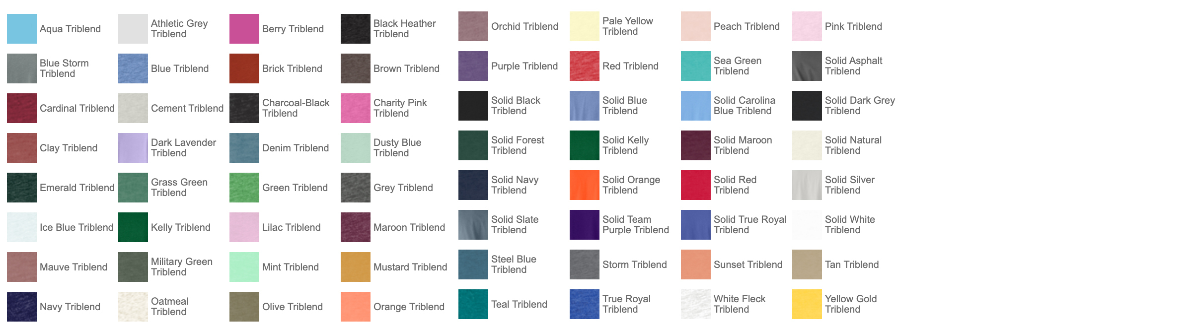 Bella + Canvas Custom Tri-Blend T-Shirt Colors