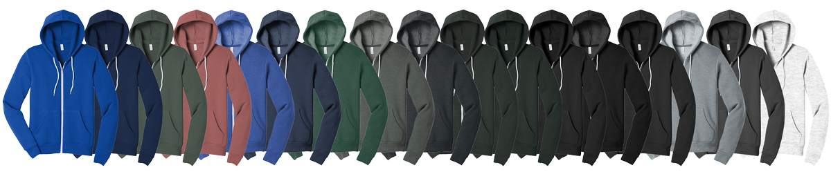 Custom Bella + Canvas Full-Zip Hoodie Colors