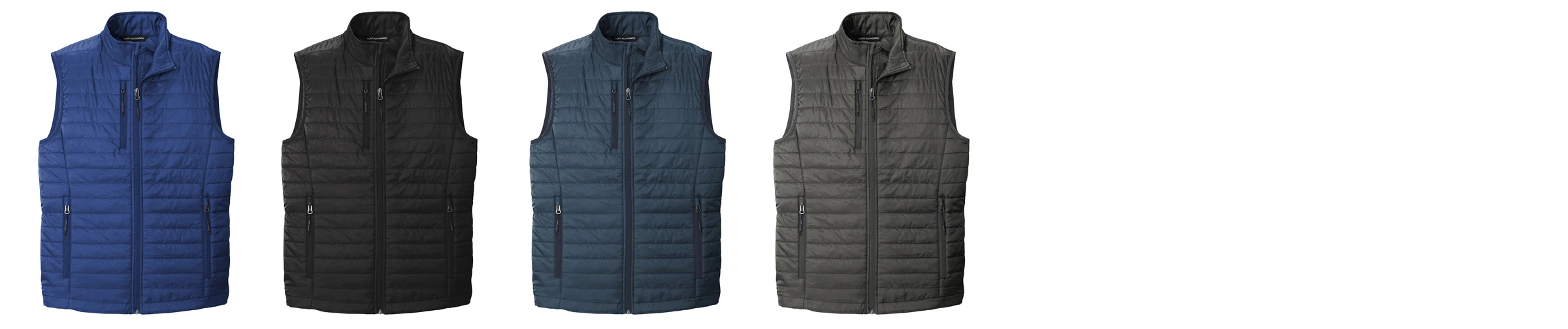 Custom Port Authority Puffy Vest J851 colors including cobalt blue, deep black, and sterling grey