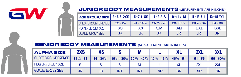 Gamewear Hockey Jersey Sizing Charts