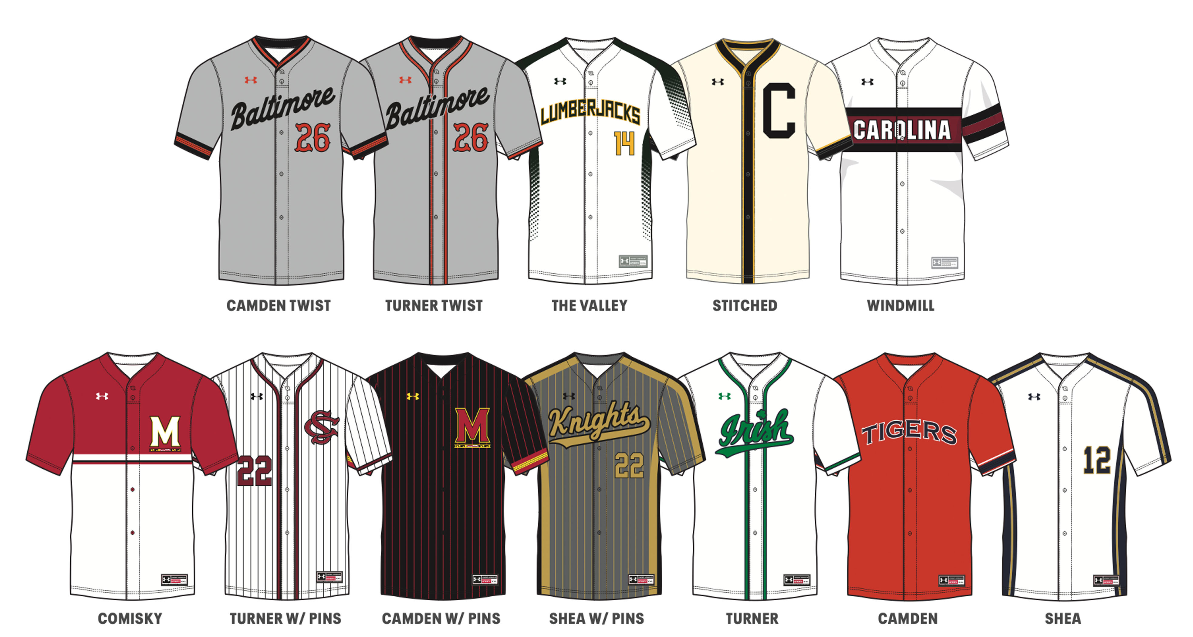 Under Armour Custom Faux Placket Baseball Jersey Design Options