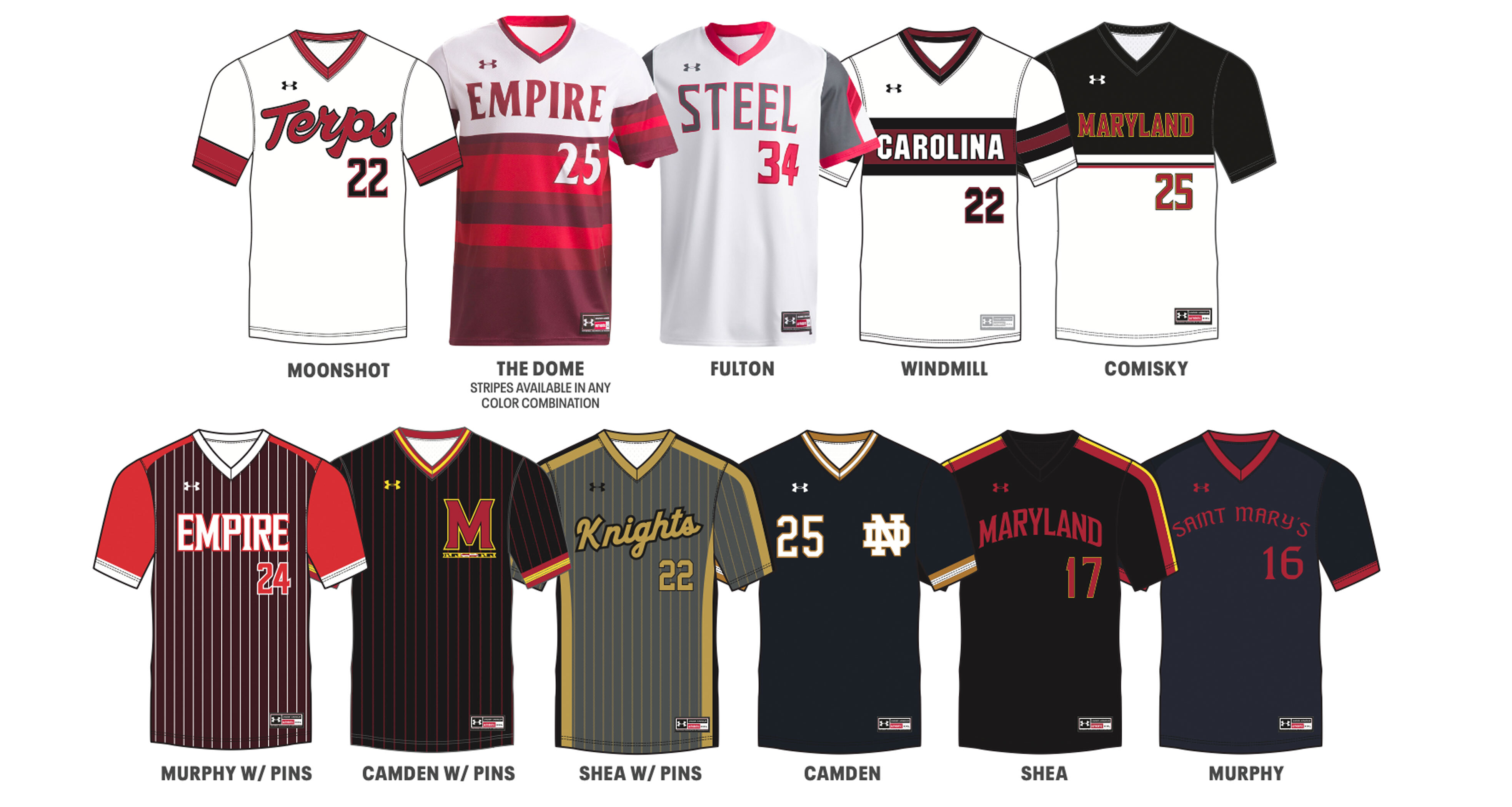 Under Armour Showtime Custom V-Neck Baseball Jersey Design Options