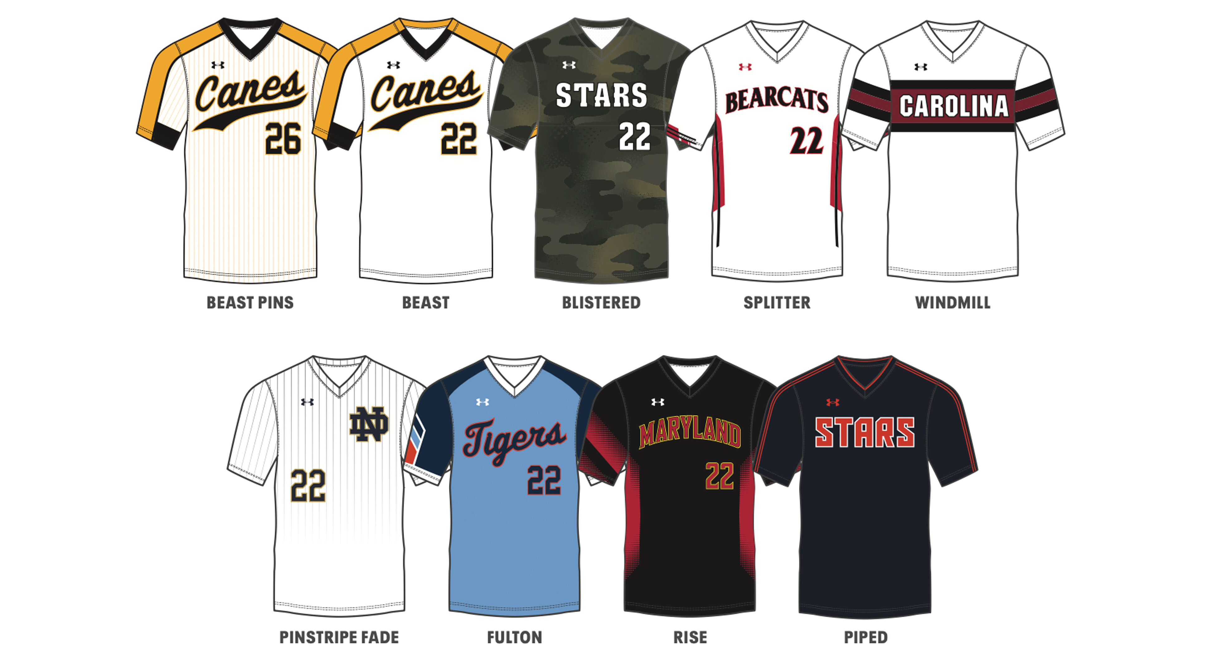 Under Armour Quick Turn Rush Custom V-Neck Baseball Jersey Design Ideas