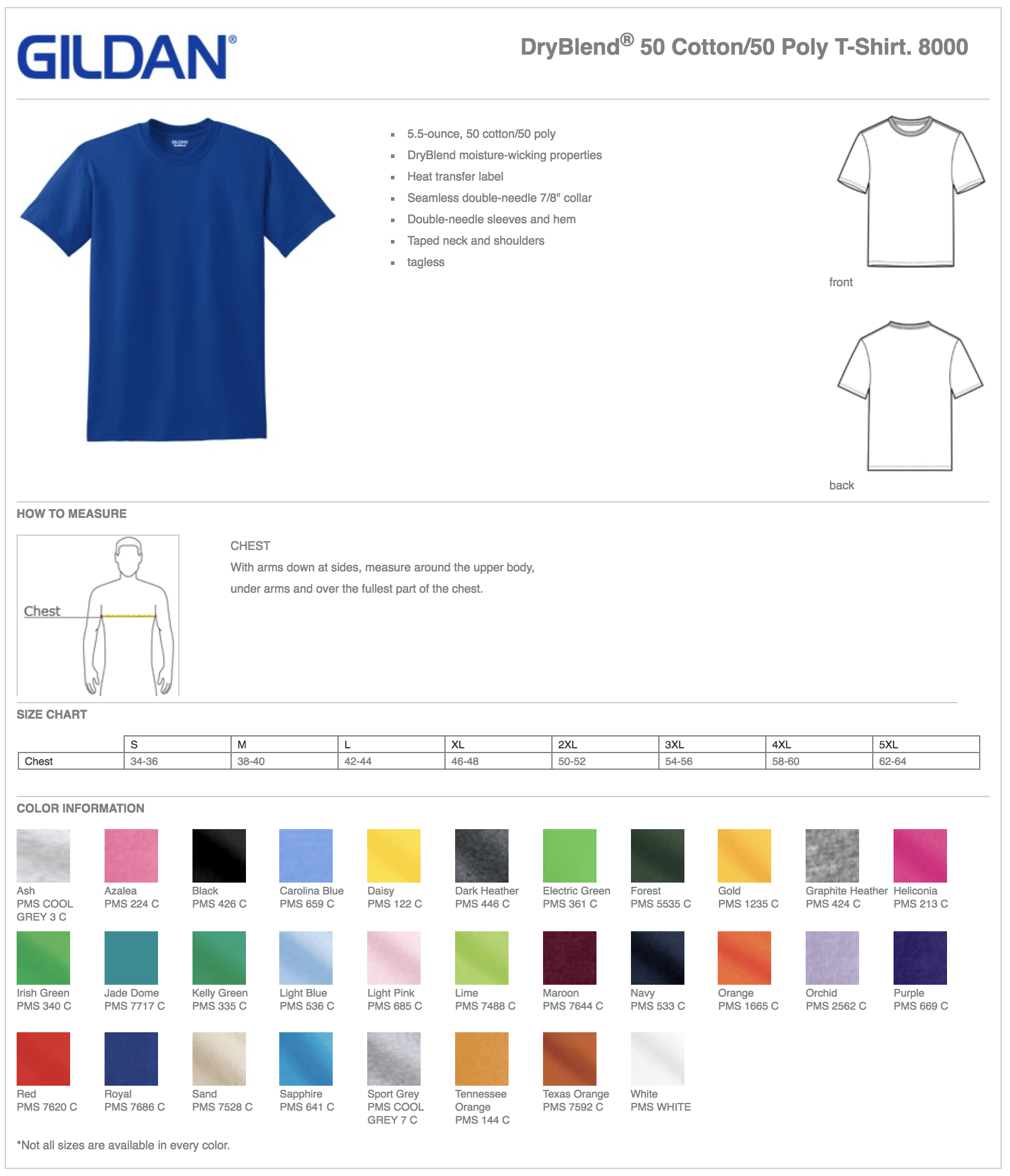 Gildan G800 Color Chart