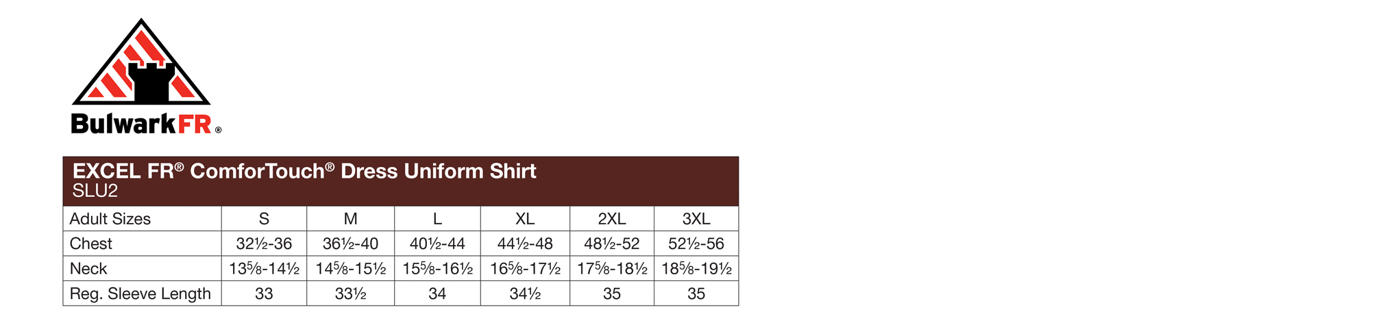 Custom Bulwark FR Sizing Chart