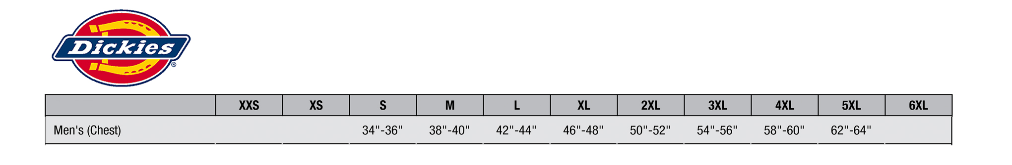 Custom Dickies Sizing Chart