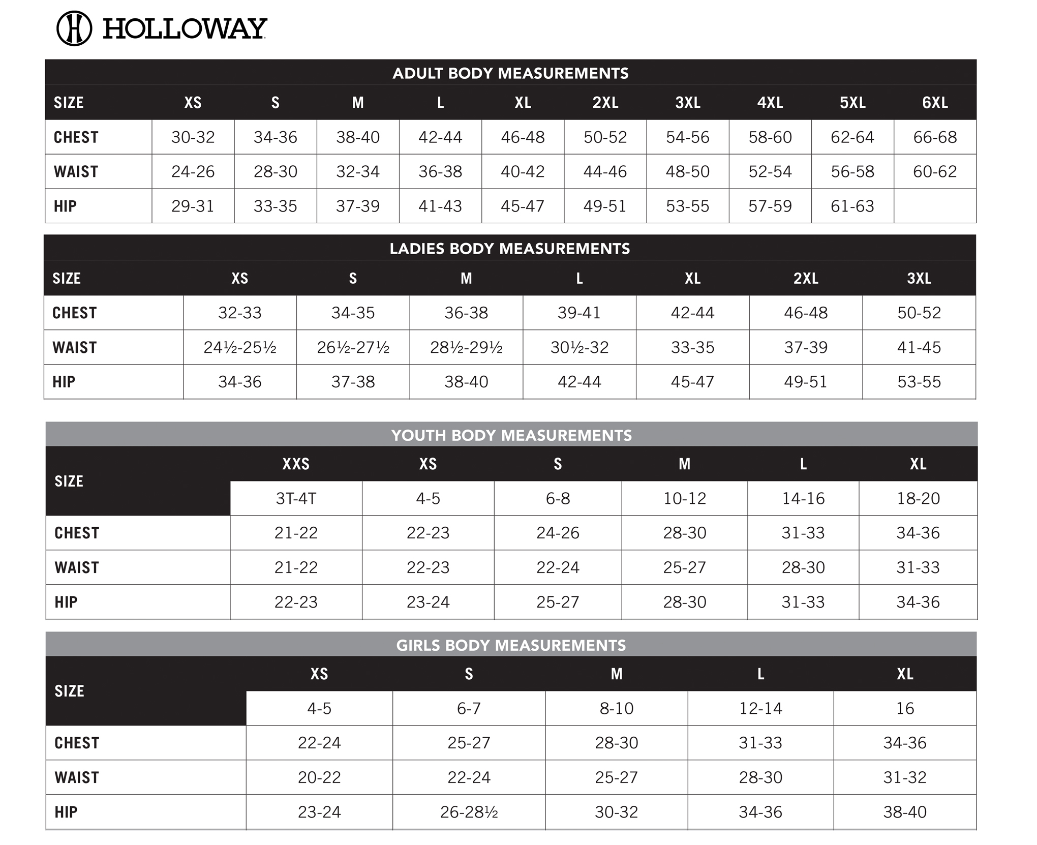 Size Charts | Elevation Sports