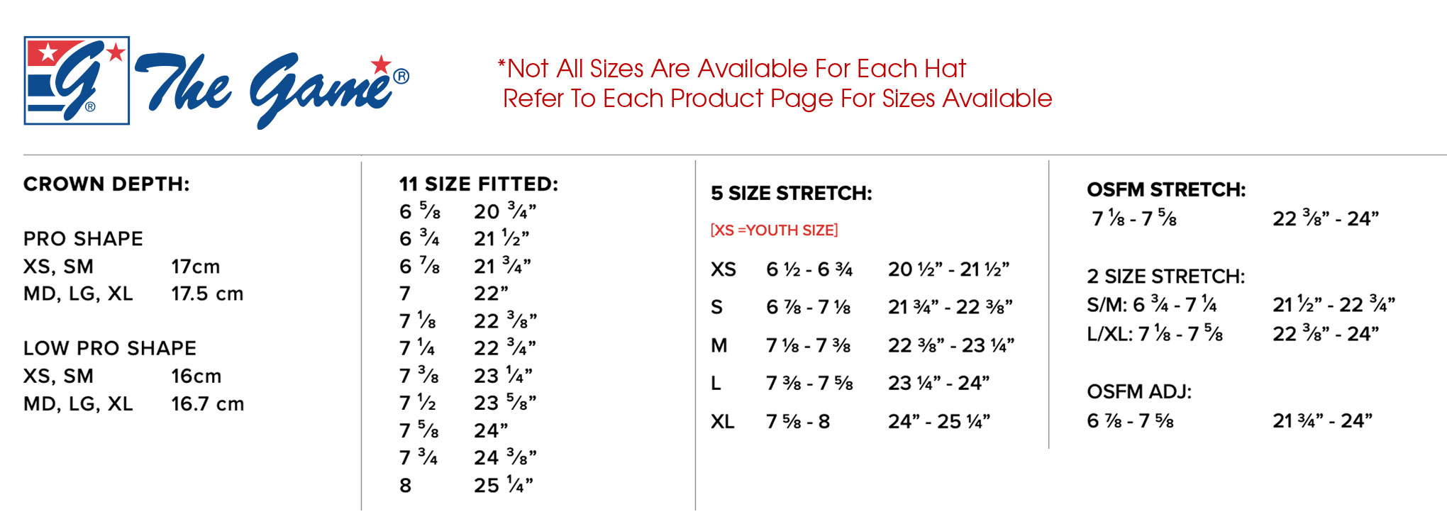 Custom The Game Headwear Sizing Chart