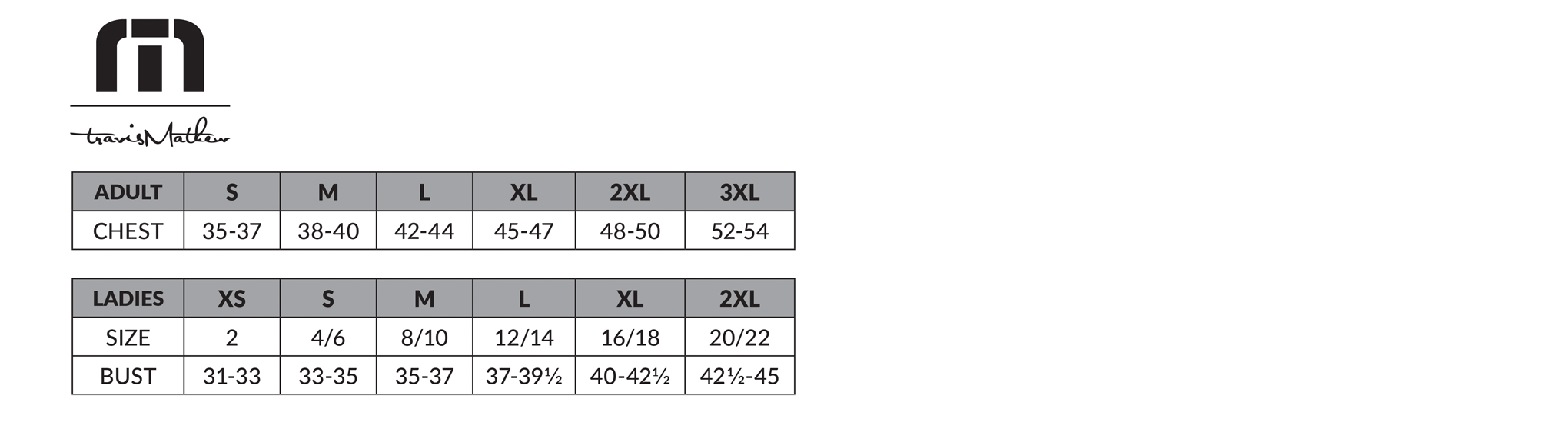 Custom TravisMathew Sizing Chart