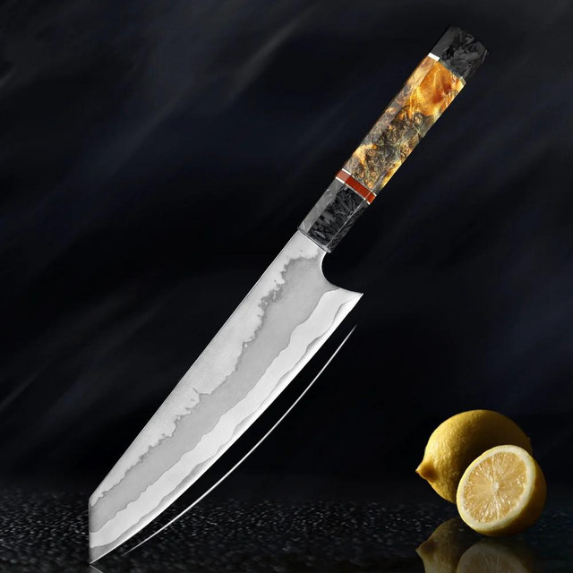  Kiritsuke Japanese Damascus Steel Chef Knife With Colored Octagonal Handle 