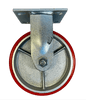 heavy duty rigid caster with 4" red poly wheel on steel, full view
