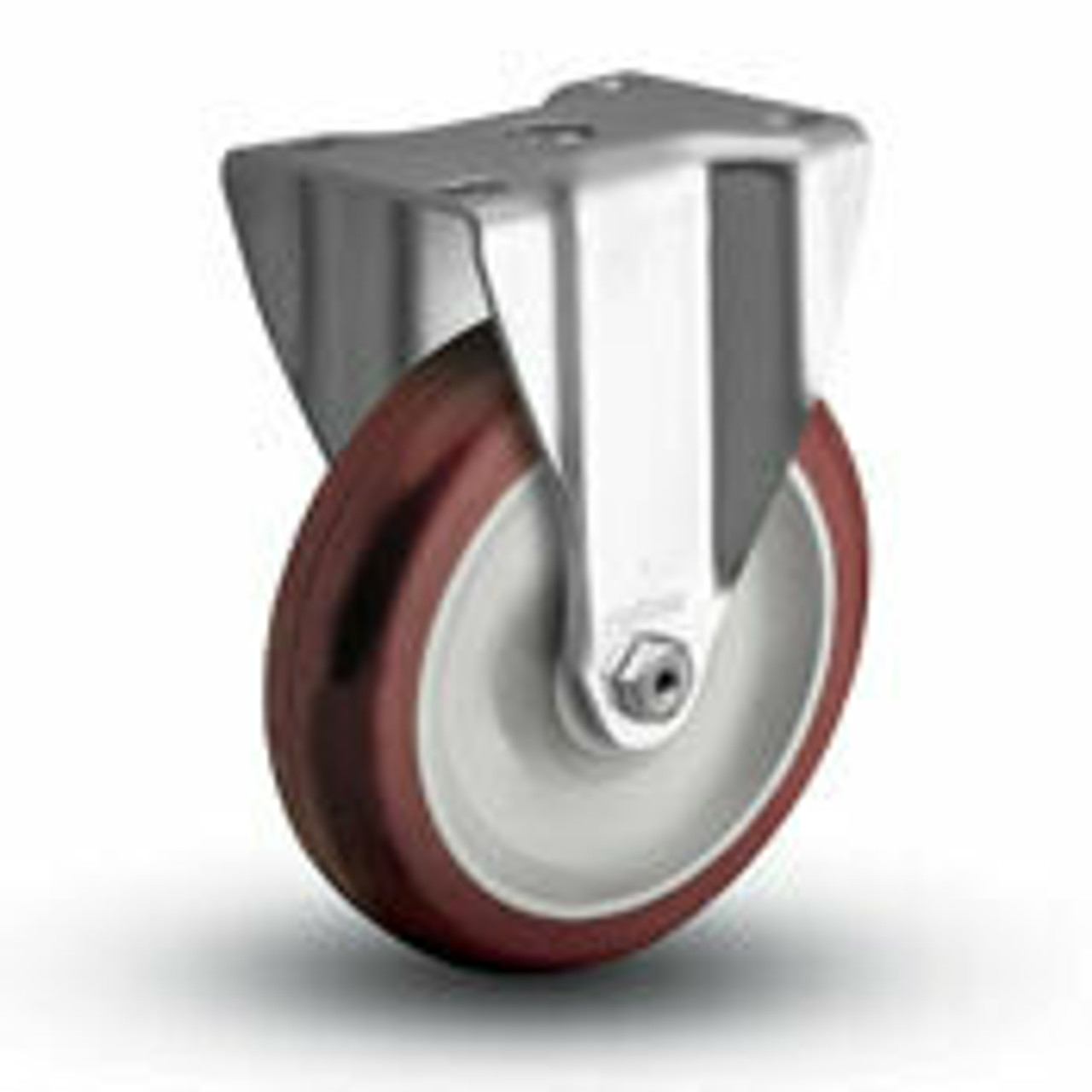 This rigid 2.5" caster has a red poly HI-TECH wheel and has a load capacity of 250 lbs.