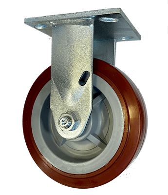 medium duty caster with 4" maroon/red ply HITECH wheel, 3/4 view