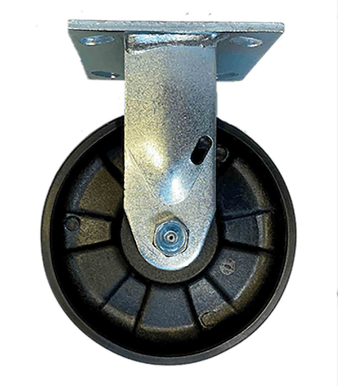 Zinc-plated rigid caster with black plastic Maxim wheel