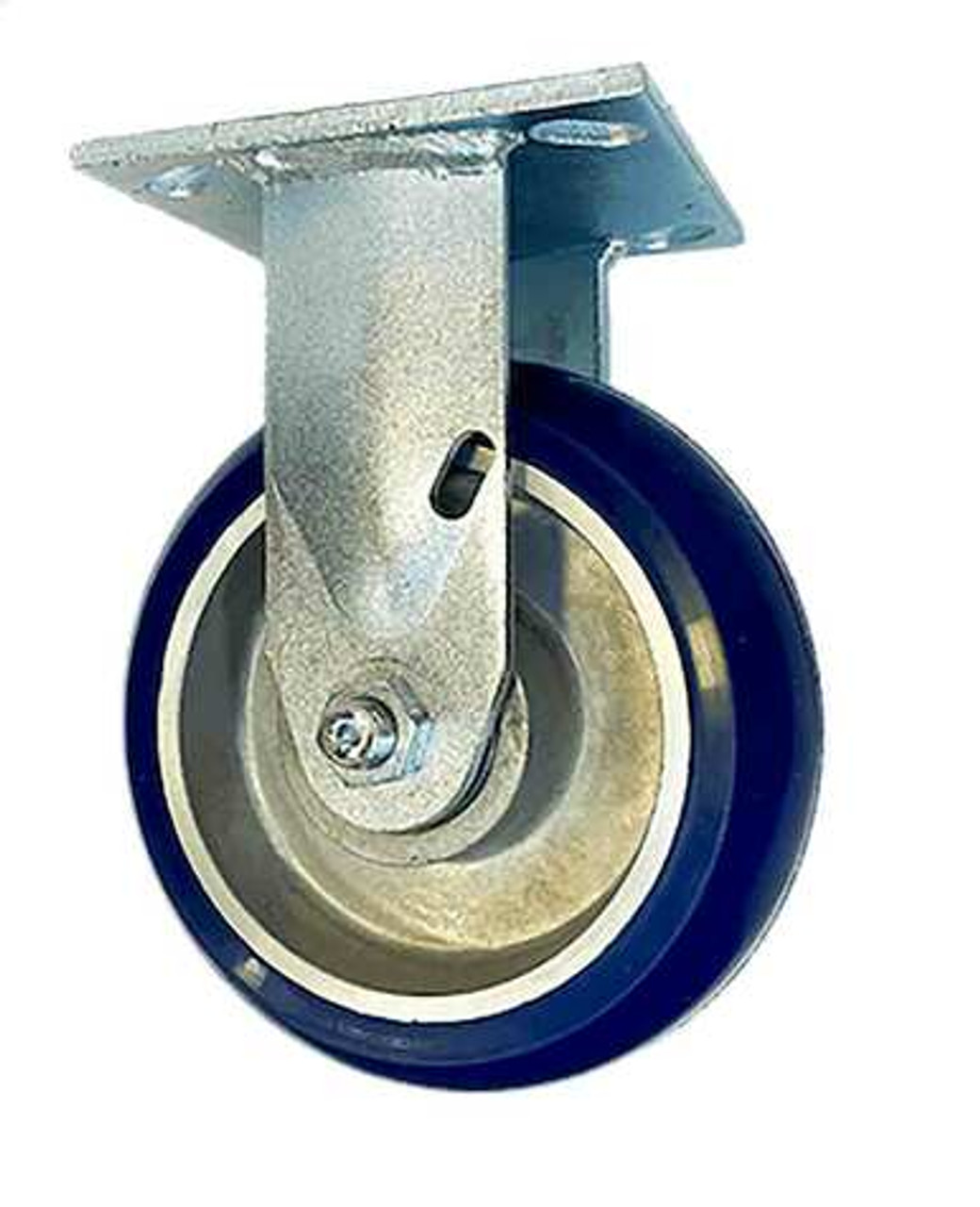 5" rigid caster with 1,000 lbs capacity and bright blue poly wheel on aluminum