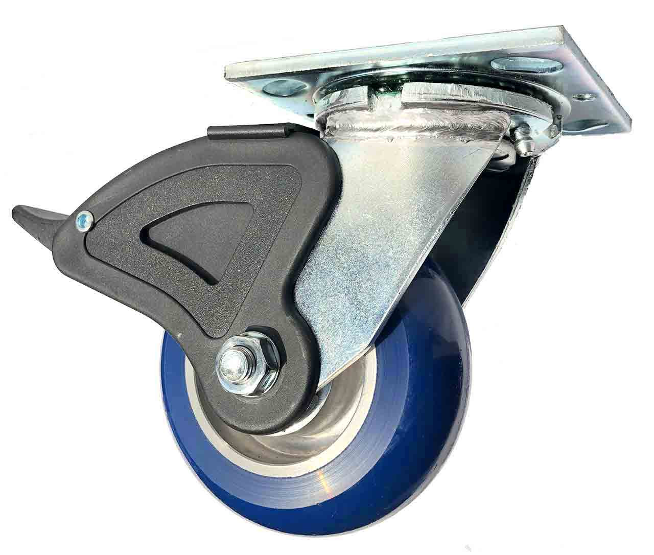 5x2" swivel caster with total lock brake top plate and 1,000 lbs capacity blue poly wheel on aluminum