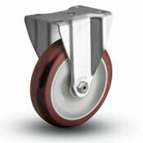 rigid 5" caster has a red poly HI-TECH wheel and has a load capacity of 300 lbs.