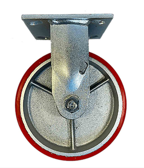 8" poly on steel wheel, rigid caster supporting up to 1250 lbs.