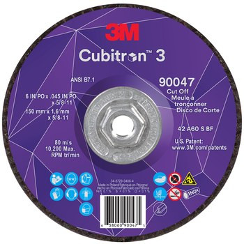 3MA 90047 Cut-Off Wheel Quick Change , T27 6 In X .045 In X 5/8-11 In