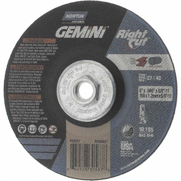 NOR 66252830587 Cut-Off Wheel 6 X .045 X 5/8-11 Gemini T27