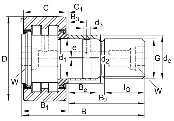 INA PWKRE62-2RS Cam Follwer Bearing 62MM Roller Diameter; 29MM Roller Width; Crowned Roller Surface Profile; 24MM Stud Diameter; M24X1.5 Thread Size; Sealed Enclosure; Cylindrical Roller Bearing-Double Row;