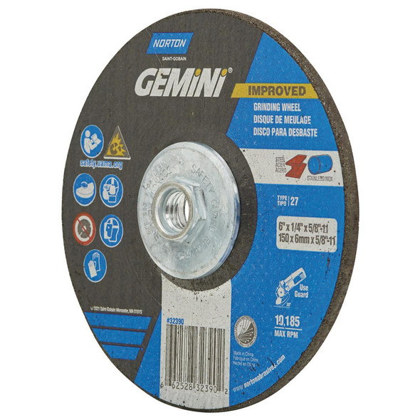 NOR 66252832390 Grinding Disc 6" X 1/4" X 5/8-11 Gemini A24T T27