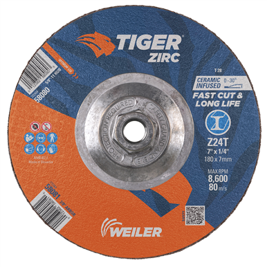 WLR 58080 Grinding Wheel, 7 X 1/4 X 5/8-11, Zirc Type 28