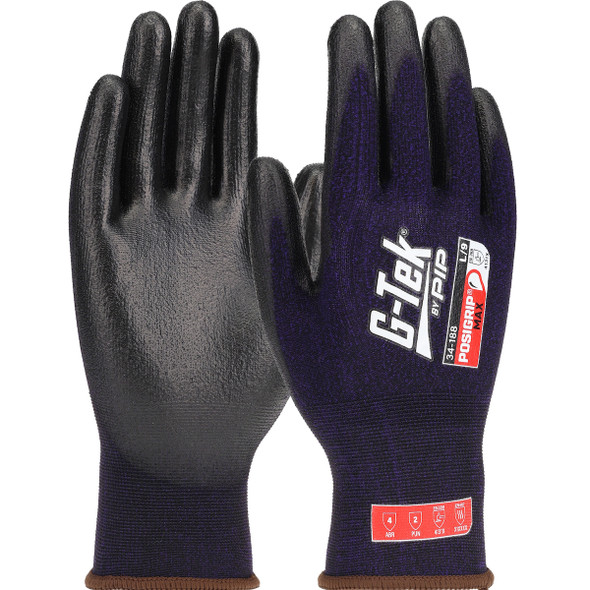 PIP 34-188 XL Glove, Seamless Knit Nylon/Spandex Blended, PosiGrip MAX Coating on Palm & Fingers - Touchscreen Compatible XLarge